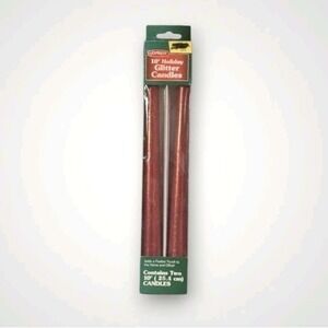 2 Candles Taper Unscented Glitter Red Joy Brite Holiday Christmas Set Vtg 10"